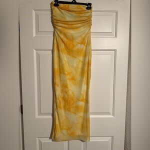 SHEIN Yellow and Orange Strapless Dress